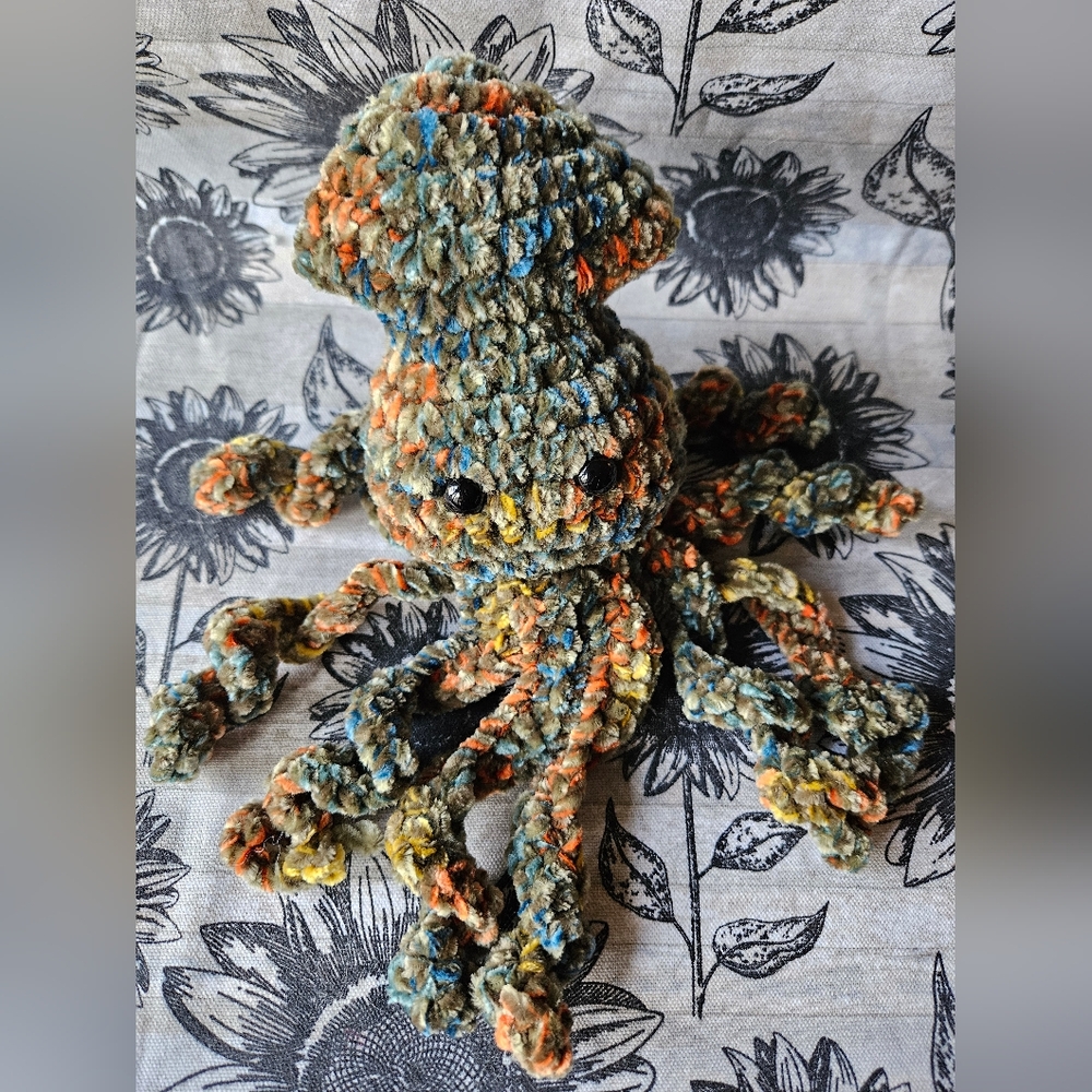 Velvet green crochet squid amigurumi doll